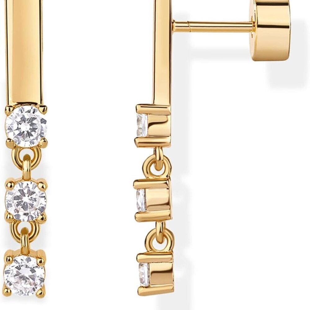 Yellow Gold Plated Silver Dangle Drop Earrings with Cubic Zirconia for Women, Hy